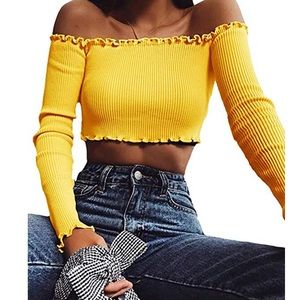 Yellow off the shoulder long sleeve